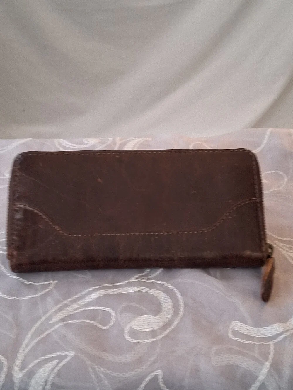 Frye Melissa Leather Zip Around Contential Wallet Dark Brown